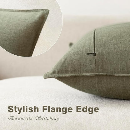 Foindtower Pack of 2, Decorative Linen Soild Throw Pillow Covers Soft Accent Cushion Case Farmhouse Neutral Pillowcase for Chair Couch Sofa Bedroom Living Room Home Decor 16x16 Inch Olive Branch Green