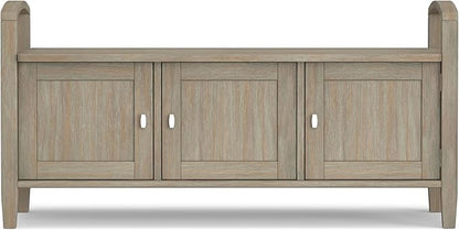 SIMPLIHOME Warm Shaker Entryway Storage Bench - 44 inch Wide Solid Wood Storage Seat in Distressed Grey, Transitional Bench Seat for Mudroom or Living Room with Lift-Up Lid and Shaker-Style Panels
