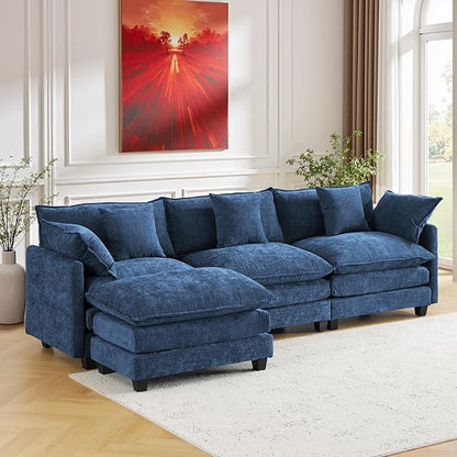 111.4" L-Shaped Cloud Chenille Sectional with Reversible Chaise, Flexible 3+1 Layout for Large Spaces, Deep Seat and Free Pillows Included