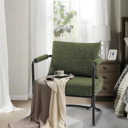 Accent Chairs Set of 2 for Living Room, Mid Century Modern Upholstered Reading Armchairs for Bedroom, Office, with Comfy Chenille Cushion & Metal Frame, Green