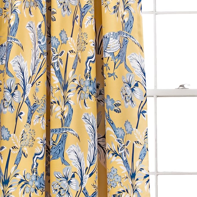 Lush Decor Dolores Light Filtering Window Panels, Pair, 52" W x 63" L, Yellow - Floral Curtains for Bedroom - Vintage Curtains - Coquette Room Decor