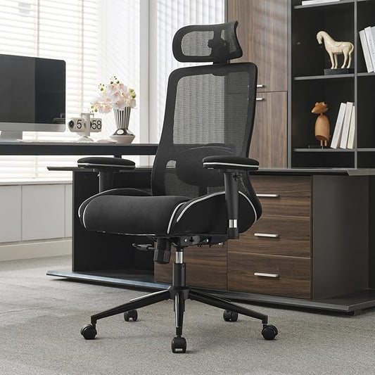 Okeysen High Back Ergonomic Mesh Office Chair, Reclining Computer Desk Chair with 400 LBS Capacity, 4.33'' Thick Cushion Seat, Adjustable 3D Armrests & Headrest for Home Office