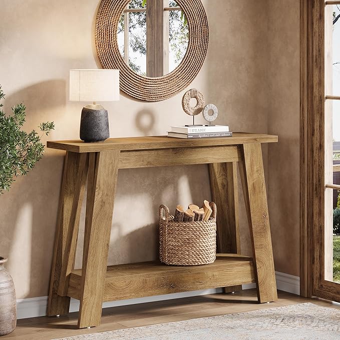 Tribesigns 41.3" Farmhouse Console Table, 2-Tier Wooden Entryway Table with Storage, Rustic Narrow Behind Couch for Living Room, Hallway, Foyer,Natural