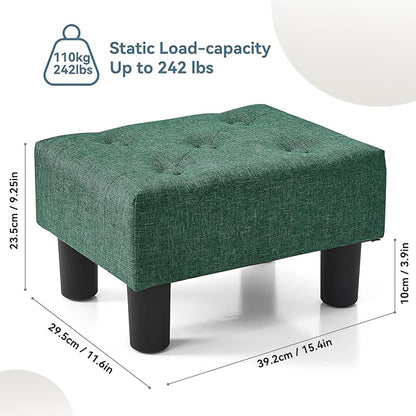 Poofzy Small Foot Stool Ottoman, Linen Ottoman Foot Rest with Legs, Rectangle Foot Rest for Couch, Footstools and Ottomans Small for Living Room and Entryway (Green)