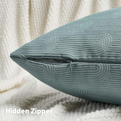 FUTEI Grey Blue Chenille Decorative Throw Pillow Covers 18x18 Inch Set of 2,Soft Cozy Striped Geometric Patterns Cushion Case,Modern Home Decor for Couch Bed Living Room