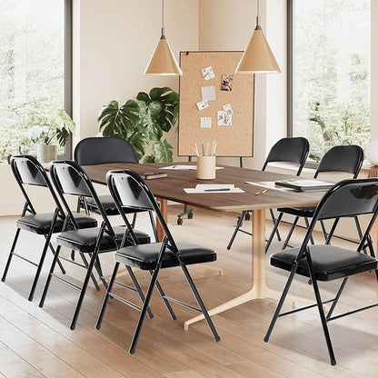 10 Pack Folding Chairs with Padded Seats, Padded Folding Chair with Steel Frame for Events Home Office, Pu Leather Folding Chair Black
