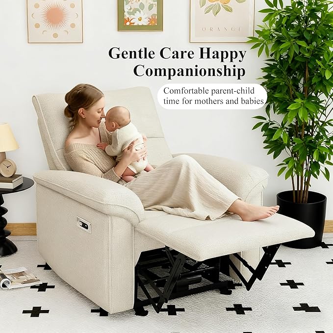Power Lazy Boy Recliner Chair, Zero Wall Hugger Nursing Recliner for Living Room with USB Port, Lazy Recliners Chair for Adults, Reclining Armchair for Small Space/Bedroom/Apartment (Beige)
