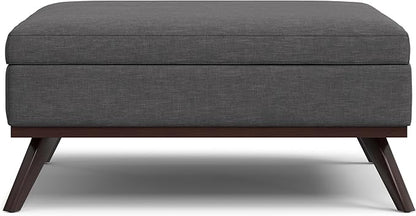 SIMPLIHOME Owen 40 inch Wide Mid Century Modern Square XL Coffee Table Storage Ottoman in Slate Grey Polyester Fabric, Assembled, for The Living Room, Entryway and Family Room