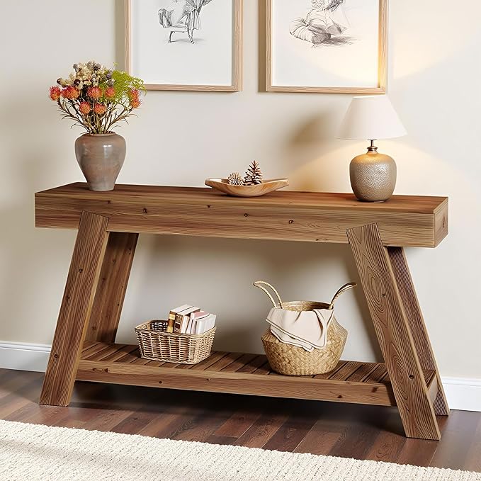 Tribesigns 62.9-Inch Solid Wood Console Table for Entryway, Long Narrow Sofa Couch Table with Storage for Living Room Hallway