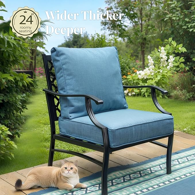 Patio Furniture Set 7 pcs, Outdoor Patio Furniture, 3-Seat Sofa, 4 Single Chairs, 2 Ottomans and 5.75" Extra Thick Cushion, Conversation Set for Backyard Deck,Navy Blue