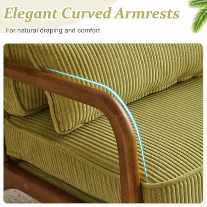 VINGLI Upgraded Premium Corduroy Accent Chairs Set of 2,Upholstered Arm Chair,Solid Wood Comfy Reading Chair with Pillow, Mid Century Modern Chairs for Living Room,Bedroom,Green
