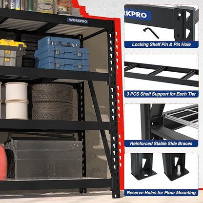 WORKPRO Garage Shelving, 68" W x 24" D x 65" H, 7200 LBS Load, Heavy Duty Metal Shelving for Storage, Industrial Shelving Storage Rack for Warehouse Kitchen Shop Basement, Black, Pack of 2