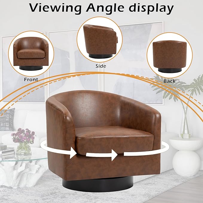 Lumibee Swivel Accent Chair, Faux Leather Swivel Barrel Chair for Living Room, Modern Comfy Upholstered Round Armchair Single Sofa Chair for Bedroom, Club-Coffee