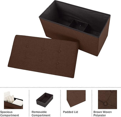 Lavish Home Ottoman Set of 2 - Ottoman Foot Rest, Linen Chest, or Storage Bench Set - 30in Ottomans for Living Room, Bedroom, Dorm Storage (Brown)
