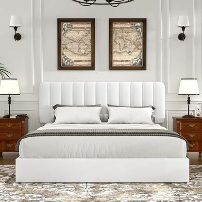 VECELO Full Size Upholstered Bed Frame with 4 Drawers and Headboard, Velvet Platform Storage Bedframe, Wooden Slats Support, No Box Spring Needed,White