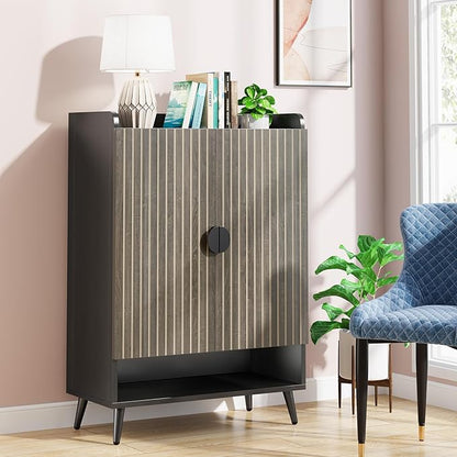 Tribesigns Shoe Cabinet with Doors, 7-Tier Shoe Storage Cabinet with Adjustable Shelves, Wooden Shoes Rack Shoe Storage Organizer for Entryway, Hallway, Closet, Living Room, Gray