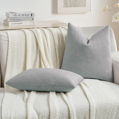FUTEI Dusty Blue Chenille Decorative Throw Pillow Covers 16x16 Inch Set of 2,Soft Cozy Striped Geometric Patterns Cushion Cases,Modern Home Decor for Couch Bed Living Room