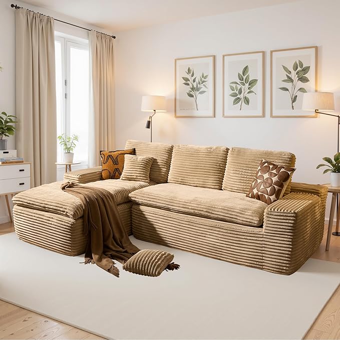 106" Oversized Couch Sofa, L Shape Couches for Living Room, No Assembly Required Plush Velvet Sectional Sofas with Left Facing Chaise for Home Apartment