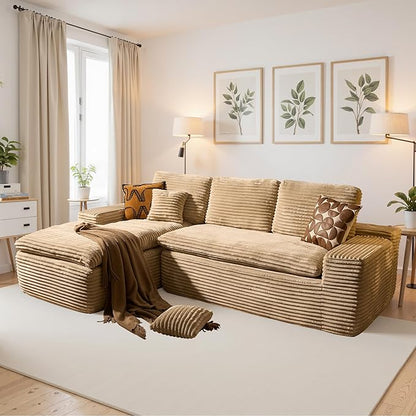 106" Oversized Couch Sofa, L Shape Couches for Living Room, No Assembly Required Plush Velvet Sectional Sofas with Left Facing Chaise for Home Apartment