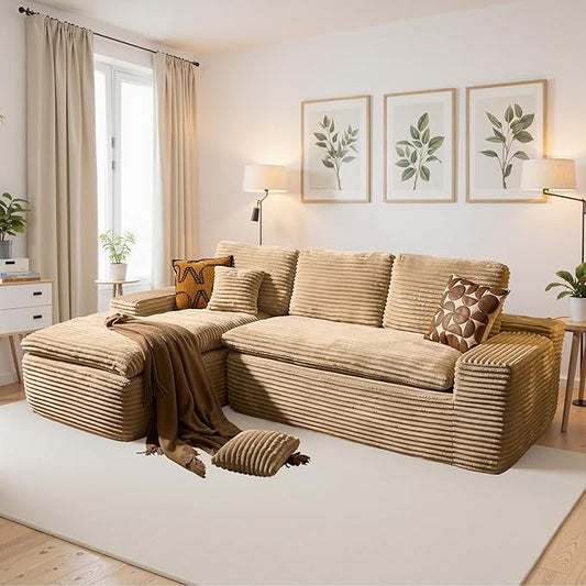 106" Oversized Couch Sofa, L Shape Couches for Living Room, No Assembly Required Plush Velvet Sectional Sofas with Left Facing Chaise for Home Apartment