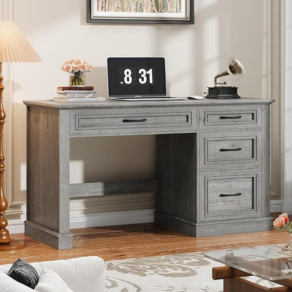 Farmhouse 47" Executive Desk, Computer Desk with Drawers and File Drawer, Workstation Computer Desk with Charging Station for Home Office,Study,（Grey）