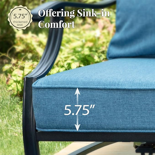 Patio Furniture Set, 6 Pcs Metal Outdoor Conversation Set, 2 Single Chairs, 2 Ottomans and 3 Seater Sofa with 5.75" Extra Thick Cushion and Gas Fire Pit Table, Navy Blue