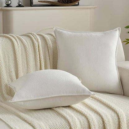 FUTEI Cream White Chenille Throw Pillow Covers 20x20 Inch Set of 2,Edges Double-Stitched Cushion Cases,Modern Home Decor for Couch Living Room