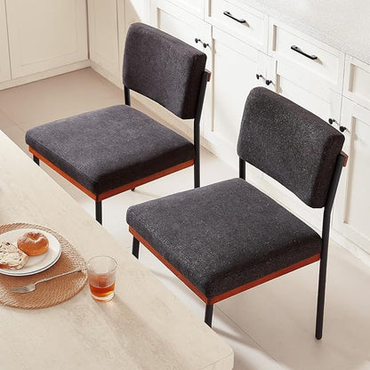 Modern Dining Chairs Set of 4, Kitchen Chairs with Thick Cushions and Adjustable Foot Pads, Upholstered Fabricr Dining Room Chairs with Sturdy Metal Legs,Black