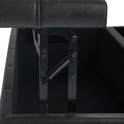SIMPLIHOME Harrison Coffee Table Storage Ottoman - 36 inch Wide Upholstered Vegan Leather Square Lift-Top Ottoman in Distressed Black, Transitional Ottoman for Living Room with Hidden Storage