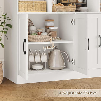 HORSTORS 71" Tall Storage Cabinet, Large Kitchen Cabinet with Deep Shelves and Doors, 47" Freestanding Display Shelf with Storage for Home Office, Living Room, White