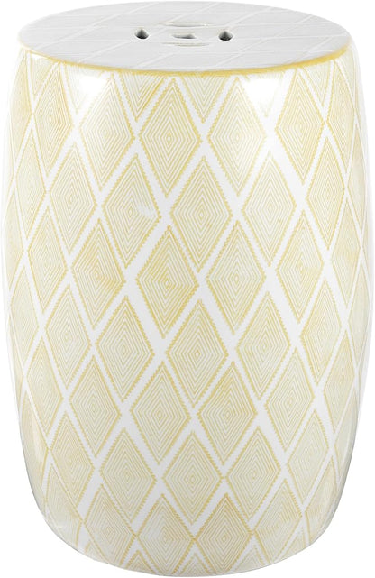 JONATHAN Y TBL1019B Moroccan Diamonds 18" Ceramic Drum Indoor/Outdoor Garden Stool Coastal, Contemporary, Transitional, Patio, Garden Room, Bathroom, Living Room, Yellow