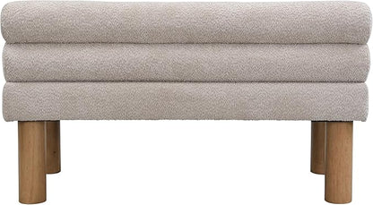 Christopher Knight Home Wally Boucle Upholstered Dining Bench, Modern Large Dining Room Chair, Entryway Ottoman Bench, Bedroom End of Bed Seating, Armless Desing and Wooden Frame, Light Gray+Natural