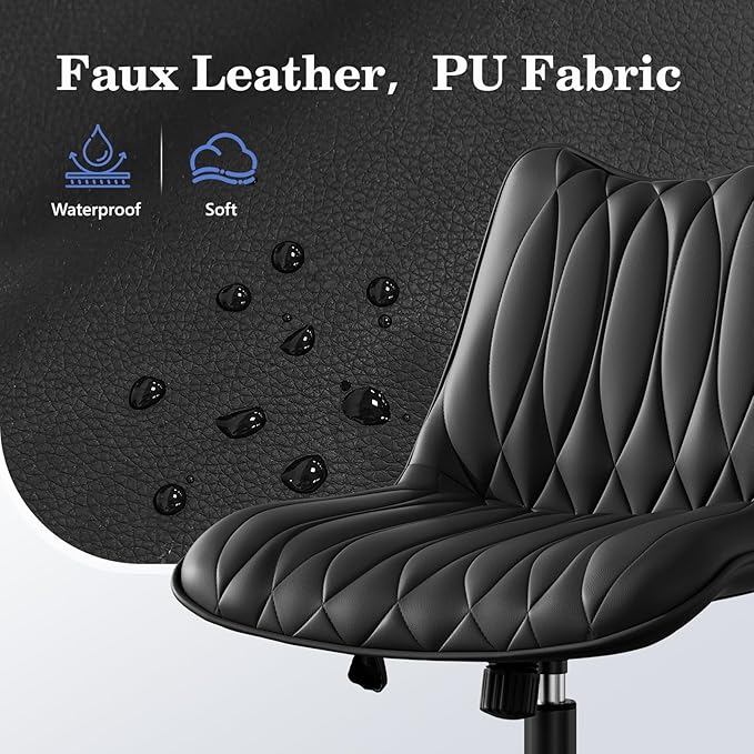 Armless Desk Chair, Armless Office Chair with Wheels, Small Desk Chair No Arms for Home Office, Swivel Vantiy Chair with Backs for Bedroom, Rolling Task Chair for Small Space, Black