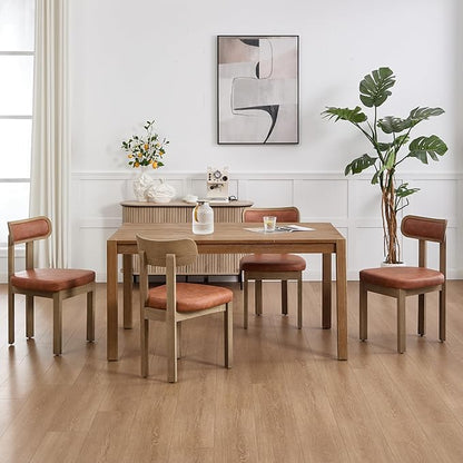 Brown Dining Chairs Set of 4, Mid Century Modern Leather Dining Room Chairs with Curved Back, Armless Kitchen Chairs for Living Room/Restaurant/Balcony/Bedroom/Home Desk/Task