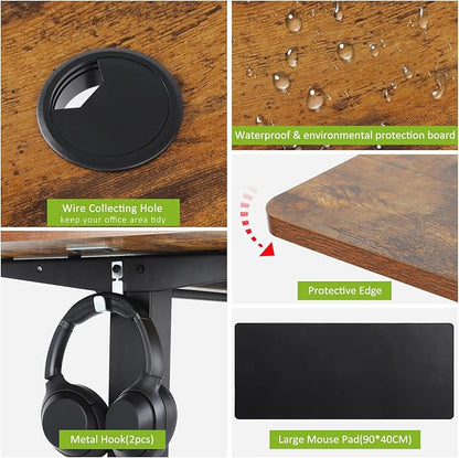 farexon 63 x 24 Inch Electric Standing Desk Adjustable Height, Sit-Stand Desk with Oversized Mouse Pad, Four Preset Heights, 27''-46'' Lifting Range Stand up Desk（Brown）