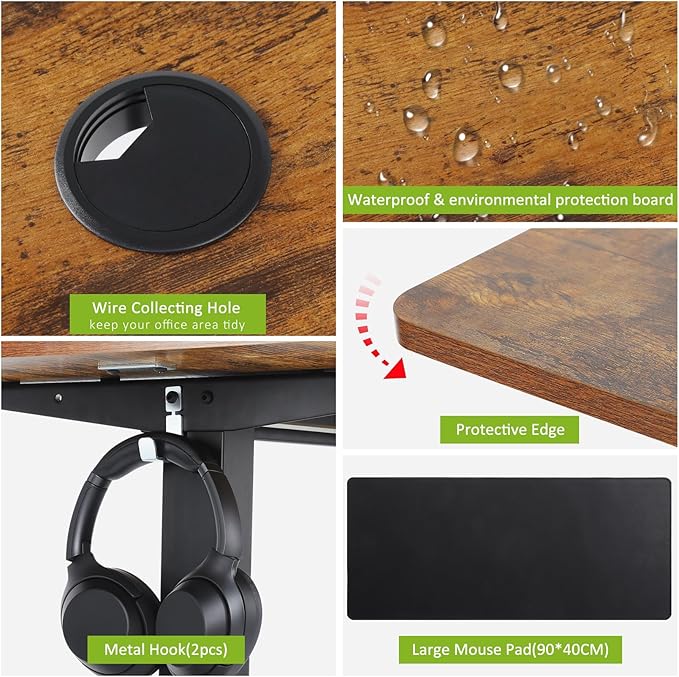farexon Electric Standing Desk 63 x 24In with Outlets,Rolling Stand up Desk with Oversized Mouse Pad, 2 USB Ports & 3 Power Outlets, 4 Caster, 4 Preset Heights Easy to Set for Home Office(Brown)