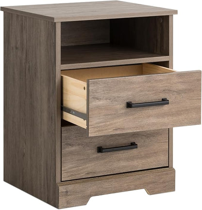 Prepac Rustic Ridge Farmhouse Nightstand Bedside Table, Brown Nightstand for Bedroom, End Table with 2 Drawers and Open Shelf 16.25"D x 18.75"W x 24.5"H