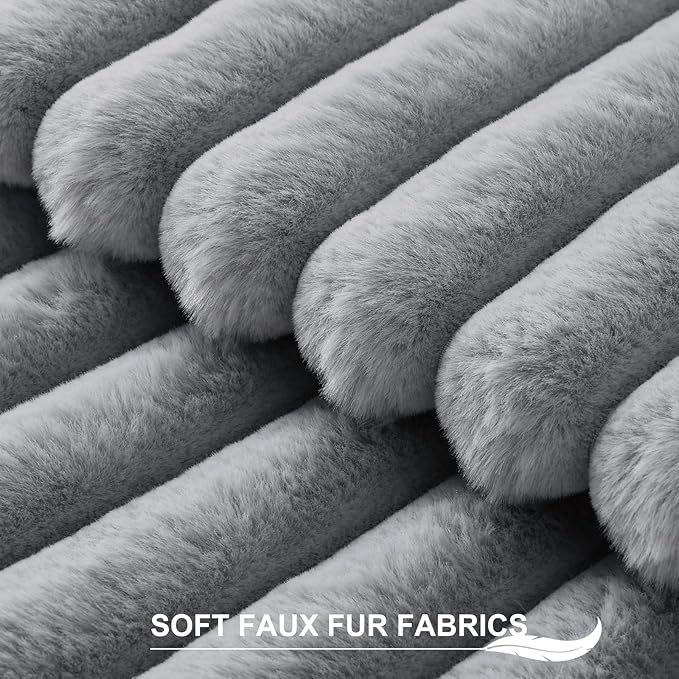 Pallene Faux Fur Plush Lumbar Throw Pillow Covers 12x20 Set of 2, Luxury Soft Fluffy Striped Decorative Pillow Covers for Sofa, Couch, Living Room, Grey