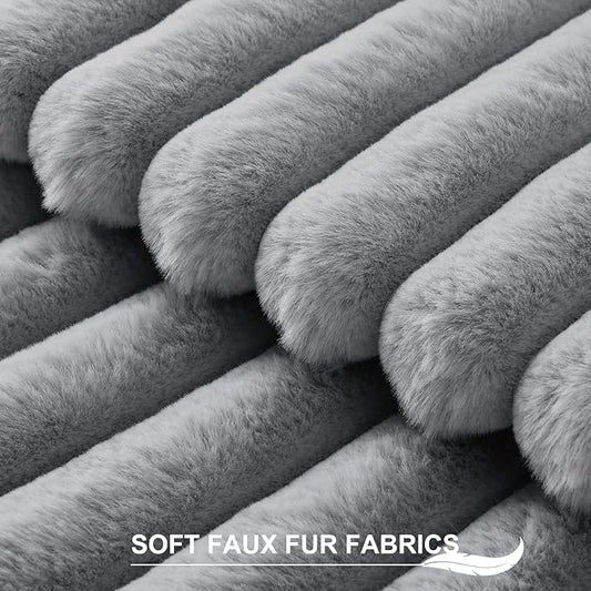 Pallene Faux Fur Plush Throw Pillow Covers 26x26 Set of 2, Luxury Soft Fluffy Striped Decorative Pillow Covers for Sofa, Couch, Living Room, Grey