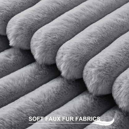 Pallene Faux Fur Plush Throw Pillow Covers 16x16 Set of 2, Luxury Soft Fluffy Striped Decorative Pillow Covers for Sofa, Couch, Living Room, Grey