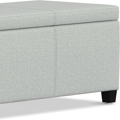 SIMPLIHOME Avalon Storage Ottoman Bench - 48 inch Wide Upholstered Linen Look Fabric Rectangular Lift-Top Ottoman in Light Stone Grey, Transitional Storage Bench for Living Room with High-Density Foam