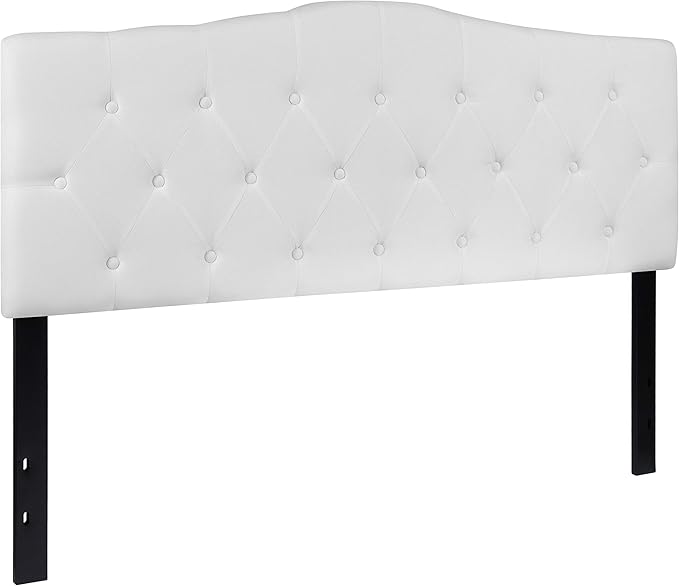 BizChair Arched Button Tufted Upholstered Queen Size Headboard in White Fabric
