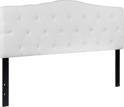 BizChair Arched Button Tufted Upholstered Queen Size Headboard in White Fabric
