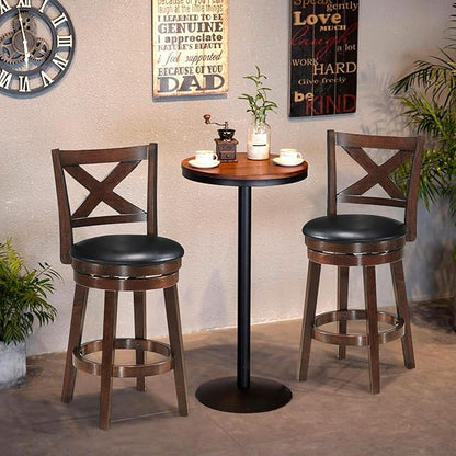 COSTWAY Bar Stools Set of 2, Counter Height Dining Chair, Fabric Upholstered 360 Degree Swivel, PVC Cushioned Seat, Perfect for Dining and Living Room
