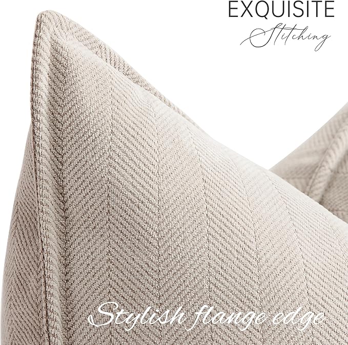 ZWJD Beige Pillow Covers 22x22 Set of 2 Chenille Throw Pillow Covers with Elegant Design Soft and Luxurious Decorative Throw Pillows for Couch, Bed, and Home Decor