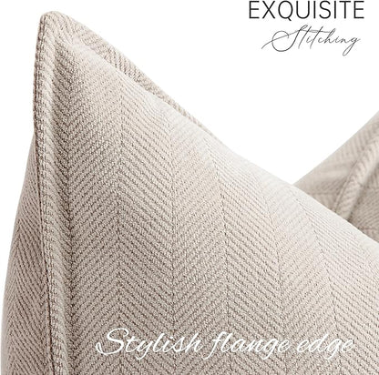 ZWJD Beige Pillow Covers 22x22 Set of 2 Chenille Throw Pillow Covers with Elegant Design Soft and Luxurious Decorative Throw Pillows for Couch, Bed, and Home Decor