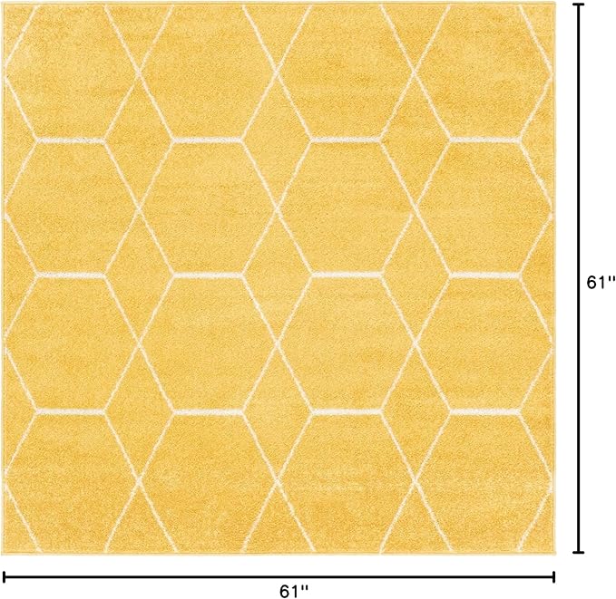 Unique Loom Trellis Frieze Collection Area Rug - Geometric (5' Square, Yellow/ Ivory)