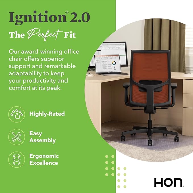 HON Ignition 2.0 Mid Back Task Chair, Spectrum Mesh, Standard Synchro-Tilt Control, Office Chair with Lumbar Support, Height and Width Adjustable Arms, Black Frame, Salamander