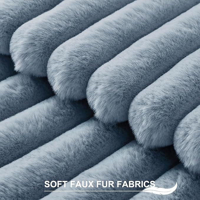 Pallene Faux Fur Plush Throw Pillow Covers 26x26 Set of 2, Luxury Soft Fluffy Striped Decorative Pillow Covers for Sofa, Couch, Living Room, Blue Grey