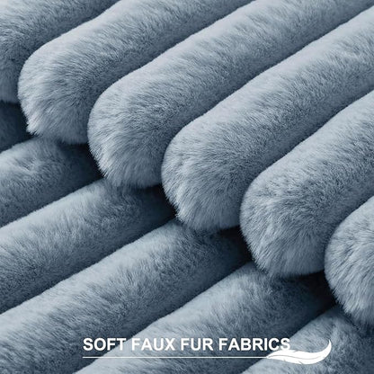 Pallene Faux Fur Plush Throw Pillow Covers 18x18 Set of 2, Luxury Soft Fluffy Striped Decorative Pillow Covers for Sofa, Couch, Living Room, Blue Grey